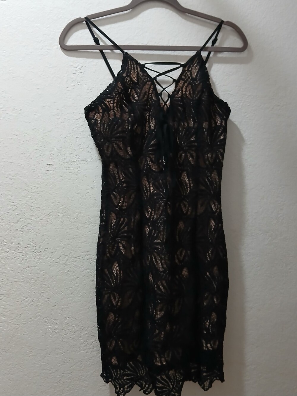 J.O.A. Los Angeles New M  Black Lace Mini Dress with Crisscross Front